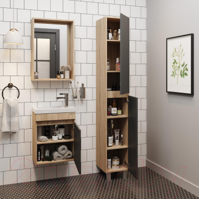 Шкаф-пенал для ванной Onika Милтон 30 / 403078 (серый/дуб сонома)