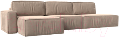 Диван угловой Лига Диванов Прага Модерн Лонг левый (велюр бежевый) - фото