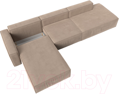 Диван угловой Лига Диванов Прага Модерн Лонг левый (велюр бежевый)