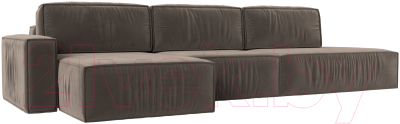Диван угловой Лига Диванов Прага Модерн Лонг левый (велюр коричневый) - фото