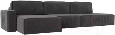 Диван угловой Лига Диванов Прага Модерн Лонг левый (велюр серый) - фото