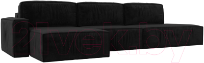Диван угловой Лига Диванов Прага Модерн Лонг левый (велюр черный) - фото