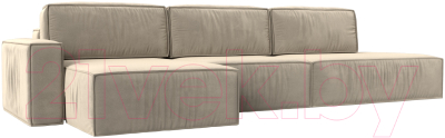 Диван угловой Лига Диванов Прага Модерн Лонг левый (микровельвет бежевый) - фото