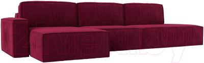 Диван угловой Лига Диванов Прага Модерн Лонг левый (микровельвет бордовый) - фото