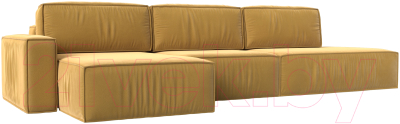 Диван угловой Лига Диванов Прага Модерн Лонг левый (микровельвет желтый) - фото
