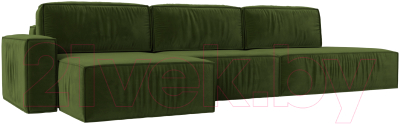 Диван угловой Лига Диванов Прага Модерн Лонг левый (микровельвет зеленый) - фото