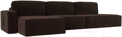 Диван угловой Лига Диванов Прага Модерн Лонг левый (микровельвет коричневый) - фото