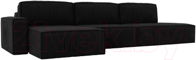 Диван угловой Лига Диванов Прага Модерн Лонг левый (микровельвет черный) - фото