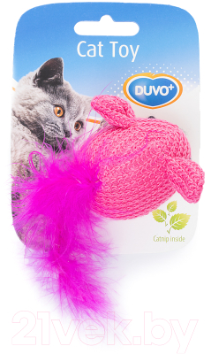 Игрушка для кошек Duvo Plus Мышка с хвостом из перьев / 1717021 - фото
