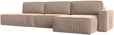 Диван угловой Лига Диванов Прага Модерн Лонг правый (велюр бежевый) - фото