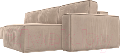 Диван угловой Лига Диванов Прага Модерн Лонг правый (велюр бежевый)
