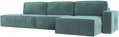 Диван угловой Лига Диванов Прага Модерн Лонг правый (велюр бирюзовый) - фото