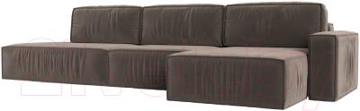 Диван угловой Лига Диванов Прага Модерн Лонг правый (велюр коричневый) - фото