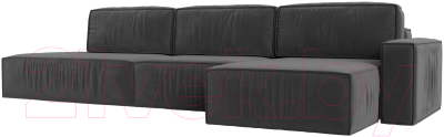 Диван угловой Лига Диванов Прага Модерн Лонг правый (велюр серый) - фото