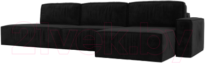 Диван угловой Лига Диванов Прага Модерн Лонг правый (велюр черный) - фото
