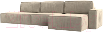 Диван угловой Лига Диванов Прага Модерн Лонг правый (микровельвет бежевый) - фото