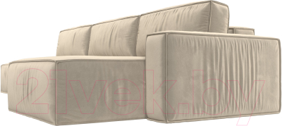 Диван угловой Лига Диванов Прага Модерн Лонг правый (микровельвет бежевый)