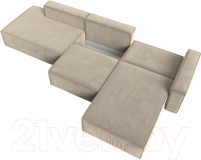 Диван угловой Лига Диванов Прага Модерн Лонг правый (микровельвет бежевый)