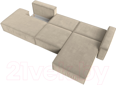 Диван угловой Лига Диванов Прага Модерн Лонг правый (микровельвет бежевый)