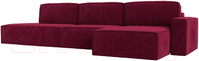 Диван угловой Лига Диванов Прага Модерн Лонг правый (микровельвет бордовый) - фото