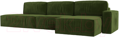 Диван угловой Лига Диванов Прага Модерн Лонг правый (микровельвет зеленый) - фото