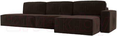 Диван угловой Лига Диванов Прага Модерн Лонг правый (микровельвет коричневый) - фото