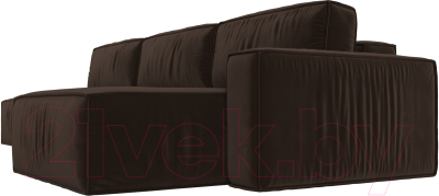 Диван угловой Лига Диванов Прага Модерн Лонг правый (микровельвет коричневый)