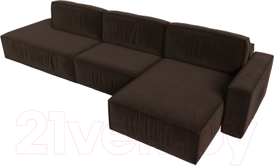 Диван угловой Лига Диванов Прага Модерн Лонг правый (микровельвет коричневый)