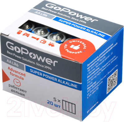 Комплект батареек GoPower Super Power Alkaline LR6/AA / 00-00017748 - фото