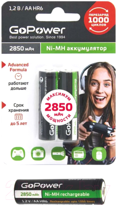 Комплект аккумуляторов GoPower AA/HR6 Ni-MH 2850мАч / 00-00015318