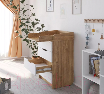 Комод пеленальный Pituso Сириус Wood 604 ПВХ (с шариковыми направляющими, дуб канзас)