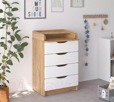 Комод пеленальный Pituso Сириус Wood 604 ПВХ (с шариковыми направляющими, дуб канзас)