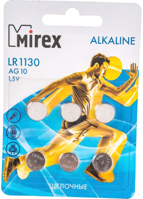 Комплект батареек Mirex AG10/LR1130 1.5V / 23702-LR1130-E6