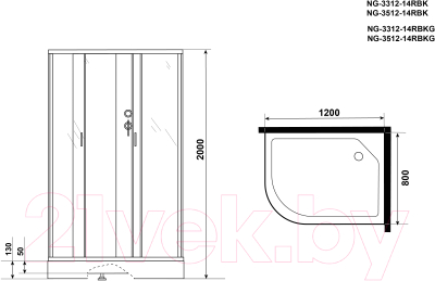 Душевая кабина Niagara NG-3312-14RBKG 120x80x200