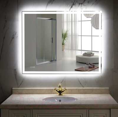 Зеркало Пекам Greta 110x80 / greta-110x80dcl (с подсветкой, с сенсором на взмах руки, часами)