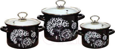 Набор кастрюль КМЗ Ажур-5-1 Люкс стиль (3шт, черный) - фото