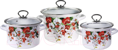 Набор кастрюль КМЗ Аристократка-5-1 Люкс стиль (3шт, белый) - фото