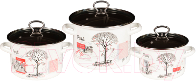 Набор кастрюль КМЗ Осенний парк-5-1 Люкс стиль (3шт, белый) - фото