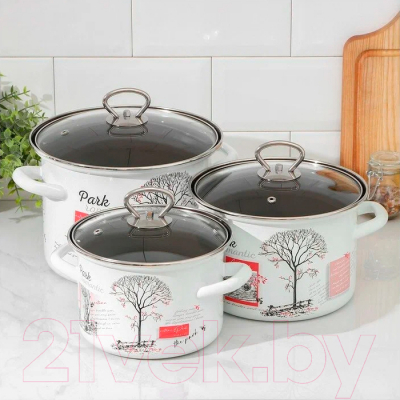 Набор кастрюль КМЗ Осенний парк-5-1 Люкс стиль (3шт, белый)