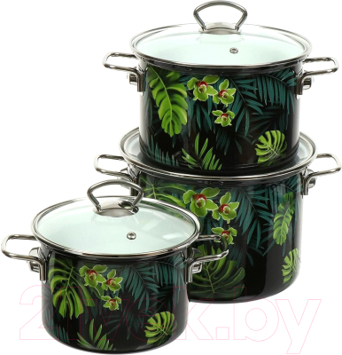 Набор кастрюль КМЗ Тропическая ночь-5-1 Элит (3шт, черный) - фото
