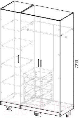 Шкаф Интермебель Марсель-3 / МР 01-03-B2 (графит софт)