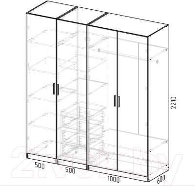 Шкаф Интермебель Марсель-7 / МР 01-07-B2 (графит софт)