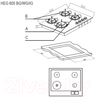 Газовая варочная панель Evelux HEG 605 BG