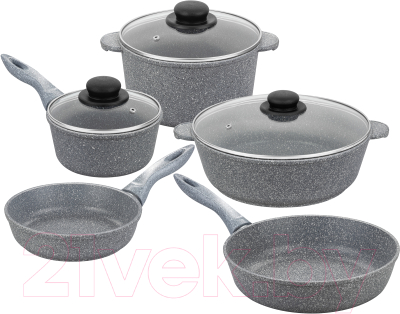 Набор кухонной посуды Elan Gallery Гармония вкуса / 120558+5 (8пр, серый мрамор)