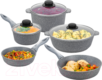 Набор кухонной посуды Elan Gallery Гармония вкуса / 120558+5 (8пр, серый мрамор)