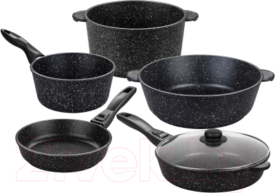 Набор кухонной посуды Elan Gallery Гармония вкуса / 120110+5 (9пр, черный мрамор)