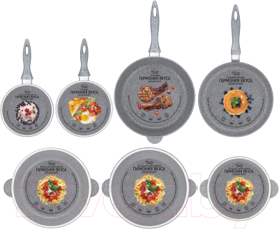 Набор кухонной посуды Elan Gallery 120547+7 (12пр, серый мрамор)