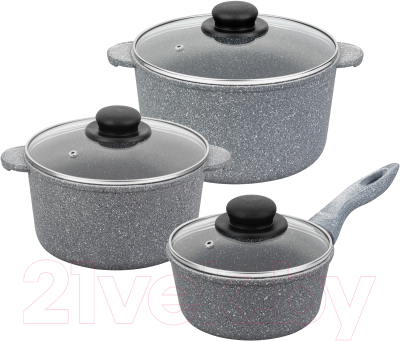 Набор кастрюль Elan Gallery Гармония вкуса / 120562+3 (6пр, серый мрамор) - фото