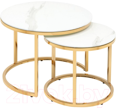 Комплект журнальных столиков Stool Group Селена / EET-131-2S-TG White (стекло белый мрамор/золото)