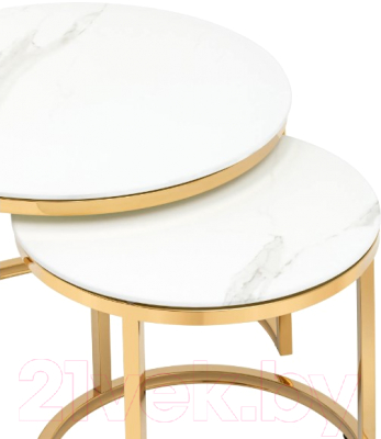 Комплект журнальных столиков Stool Group Селена / EET-131-2S-TG White (стекло белый мрамор/золото)